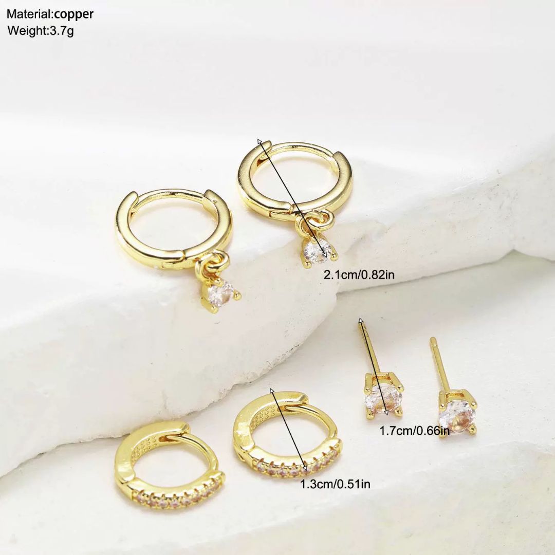 Golden Aura Trio Stack Earring (pair)