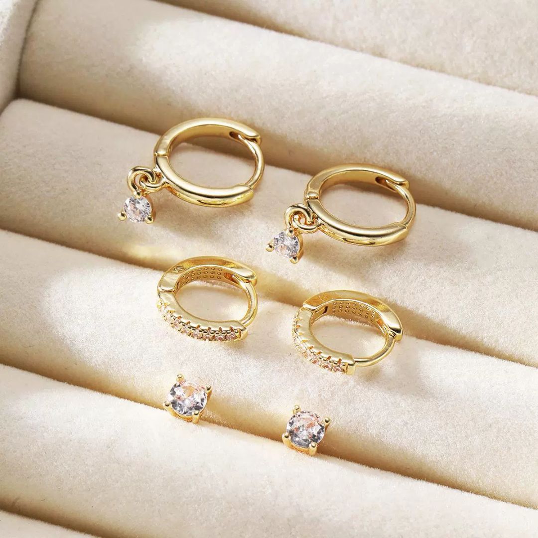 Golden Aura Trio Stack Earring (pair)