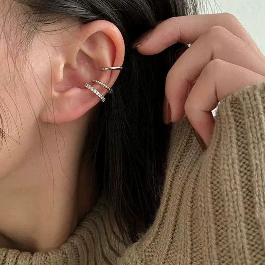 Dainty Silver Earcuff Stack Earring