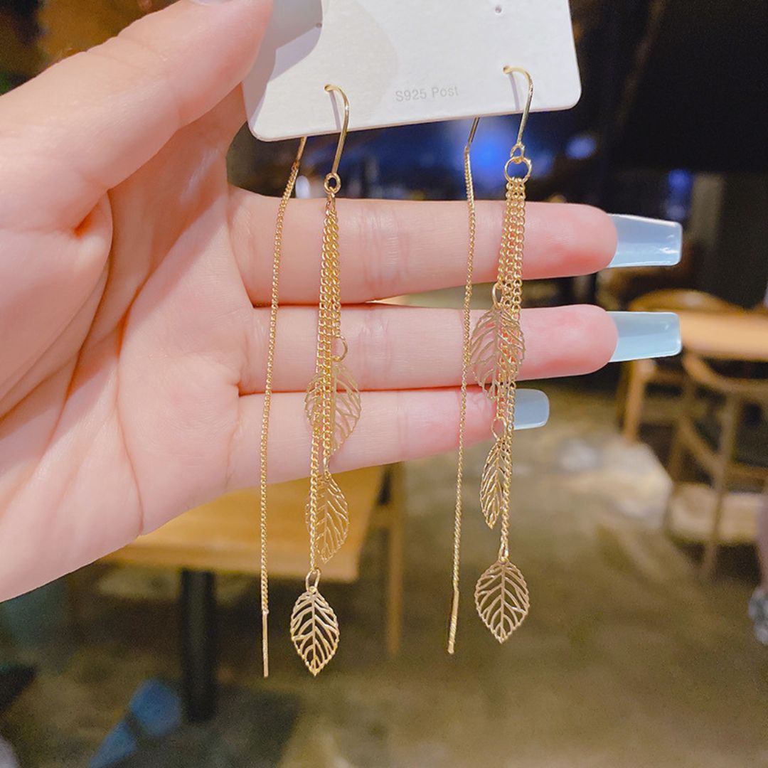 Golden Leaf Threader Earrings