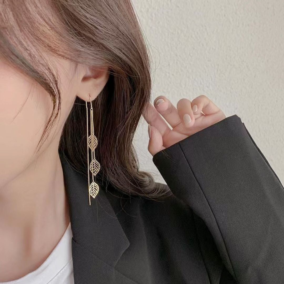 Golden Leaf Threader Earrings