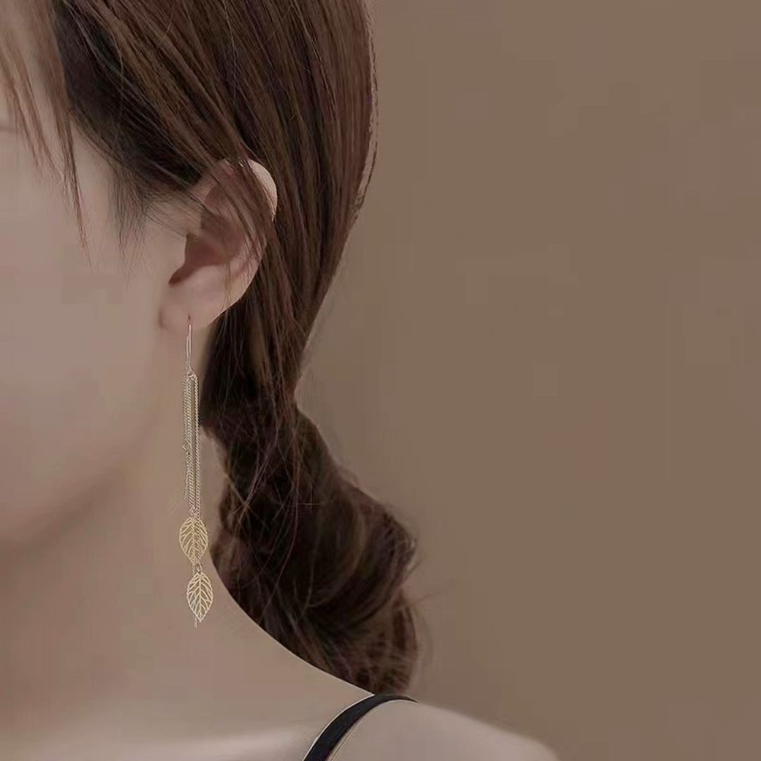 Golden Leaf Threader Earrings