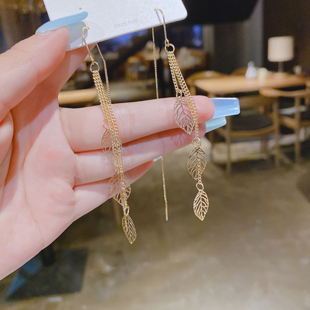 Golden Leaf Threader Earrings