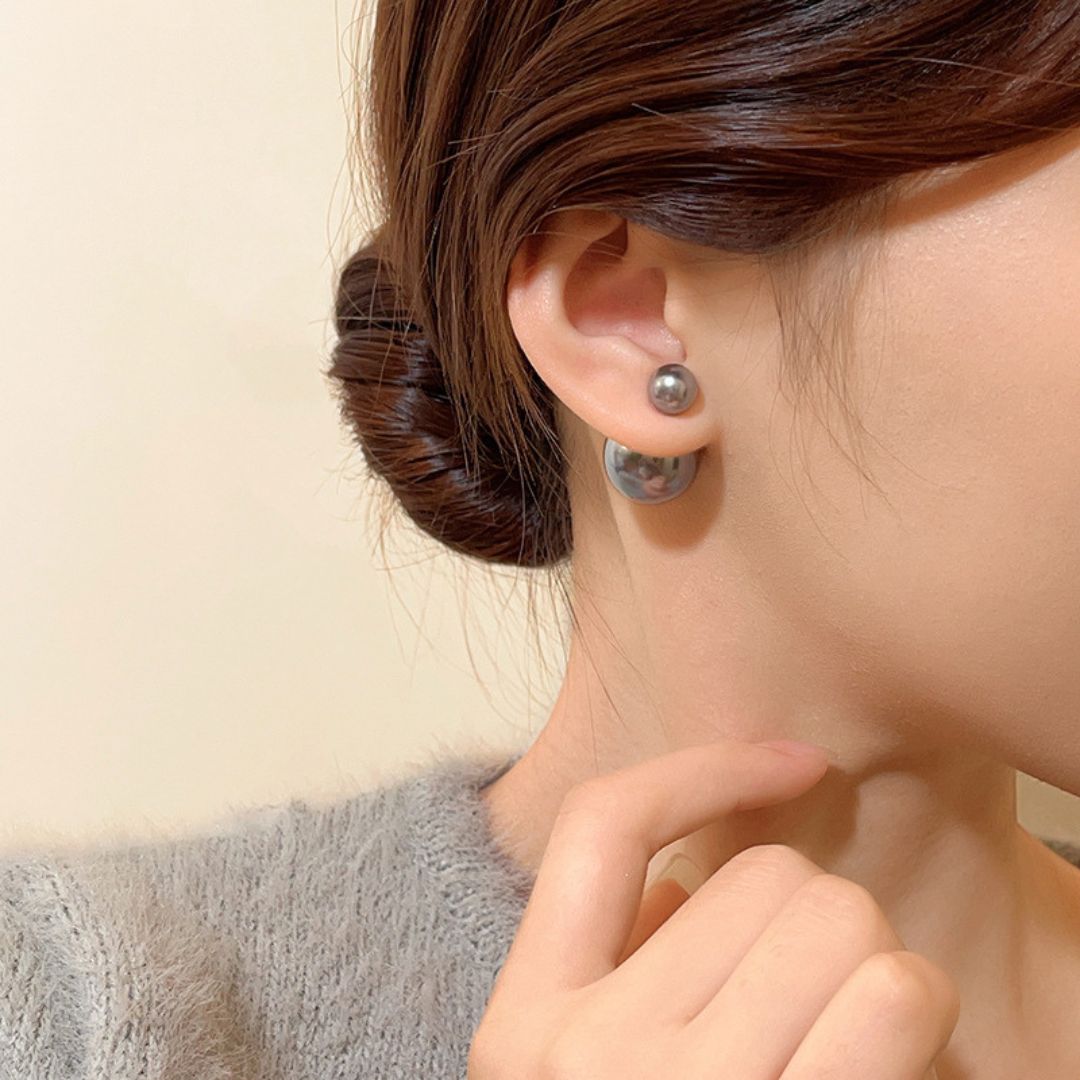 Grey Dual-Ball Stud Earrings
