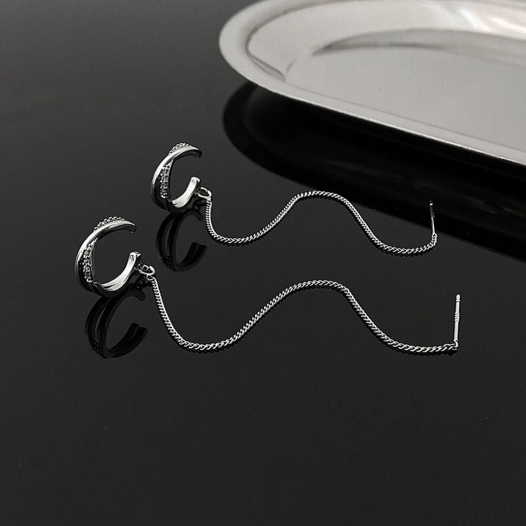 Crescent Moon Chain Earrings