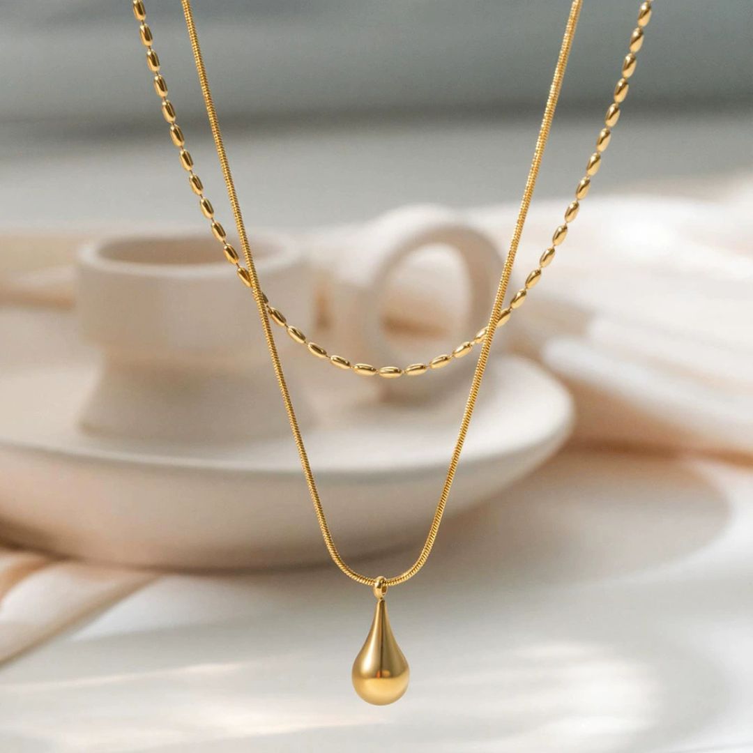 Bold Bead Teardrop Duo Necklace