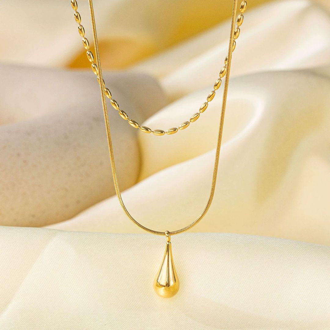 Bold Bead Teardrop Duo Necklace