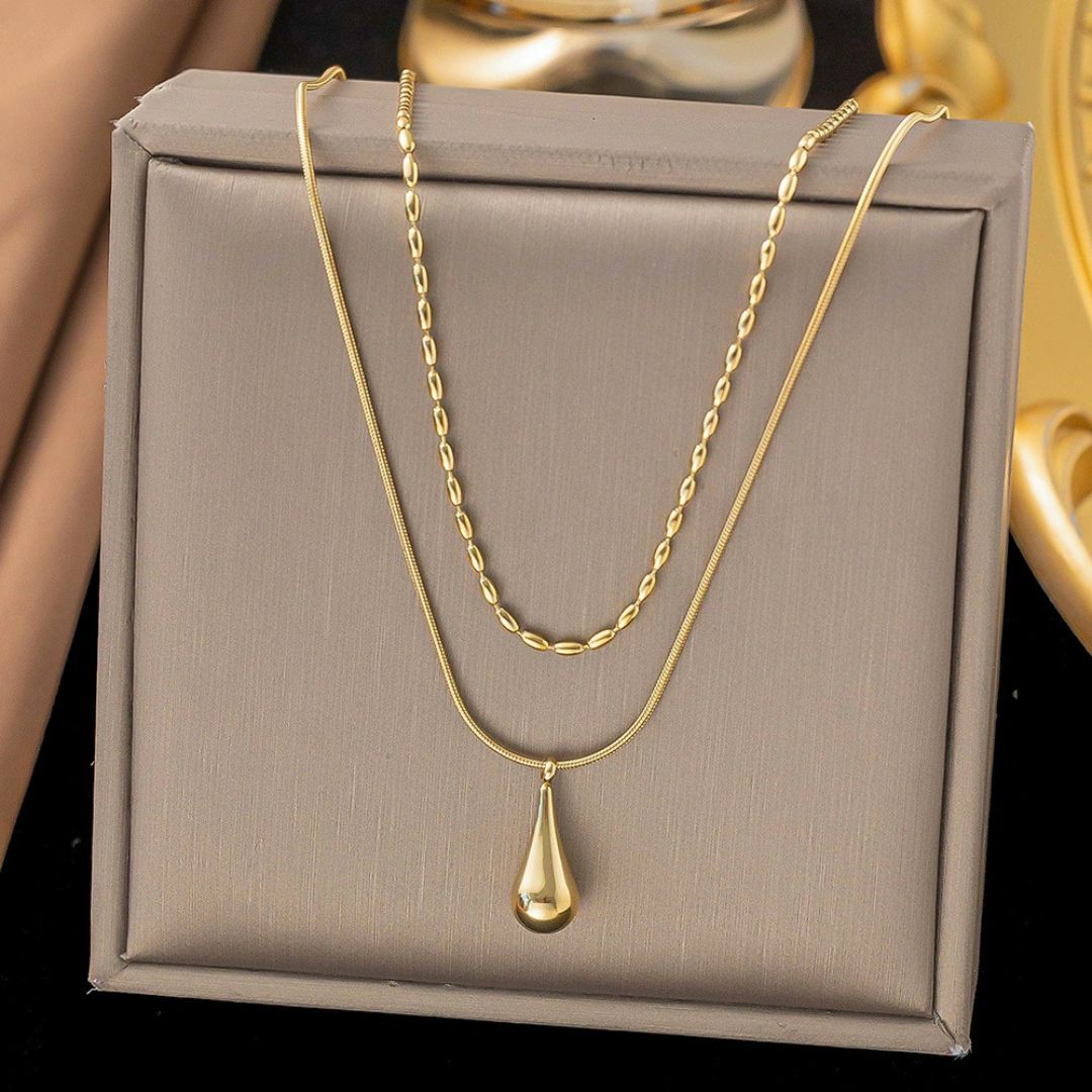 Bold Bead Teardrop Duo Necklace
