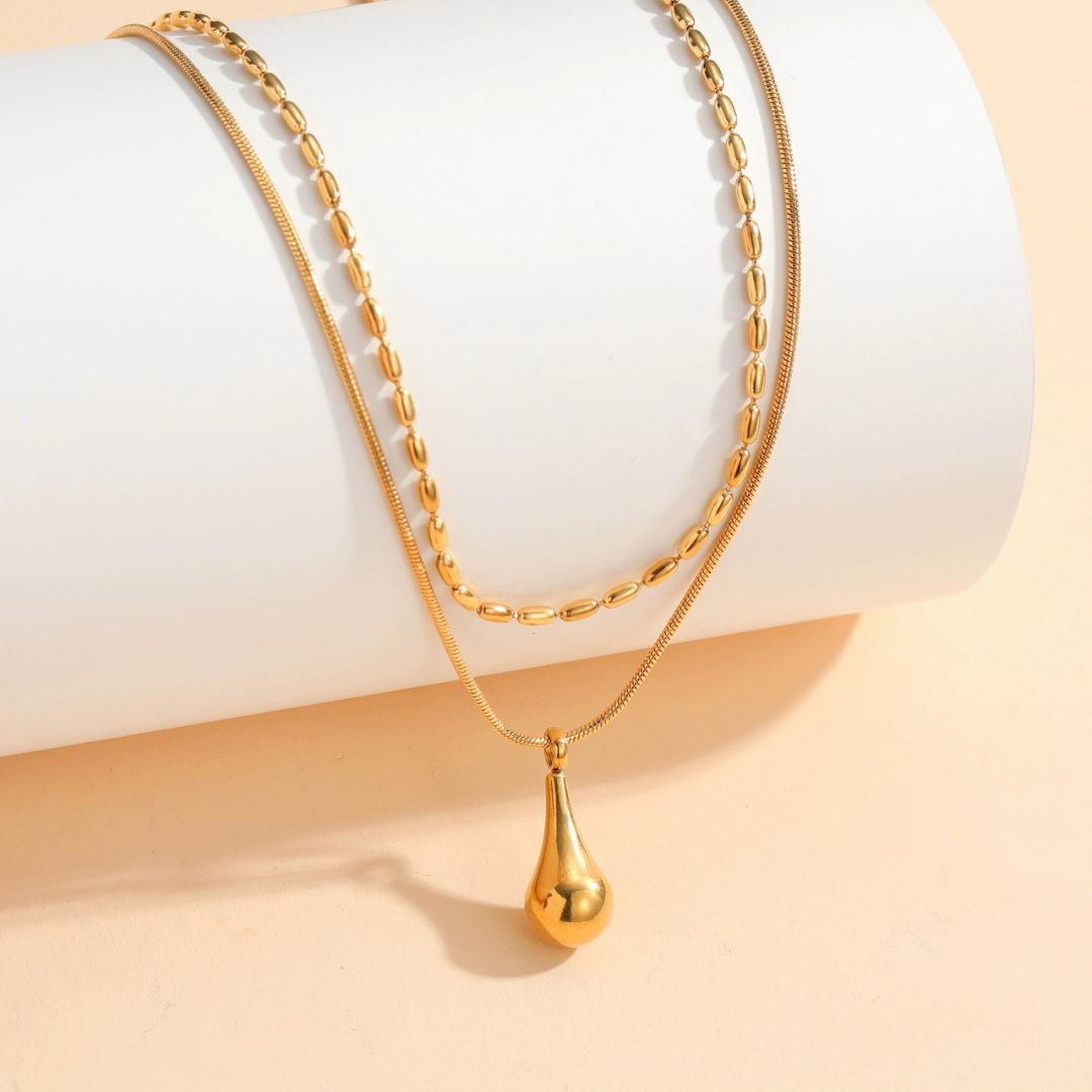 Bold Bead Teardrop Duo Necklace