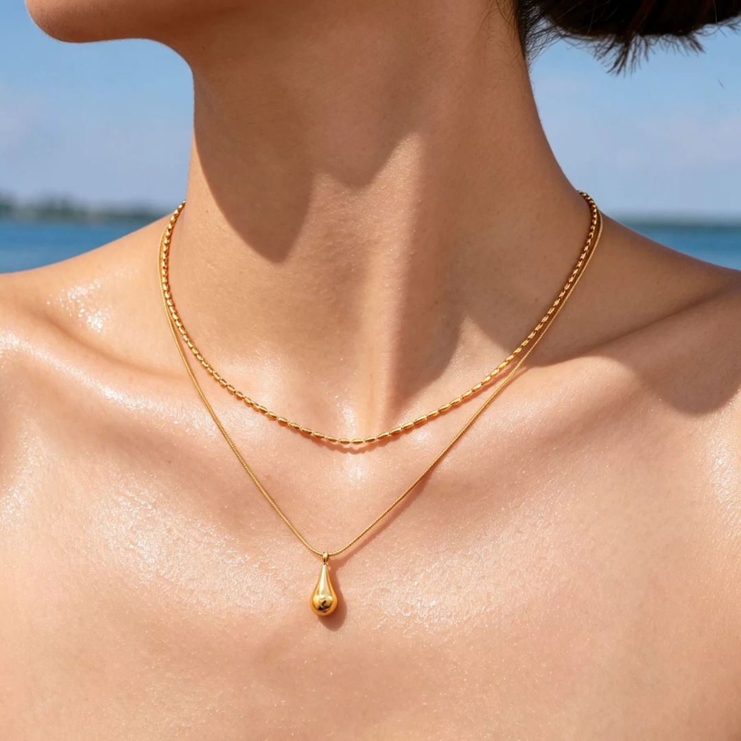 Bold Bead Teardrop Duo Necklace