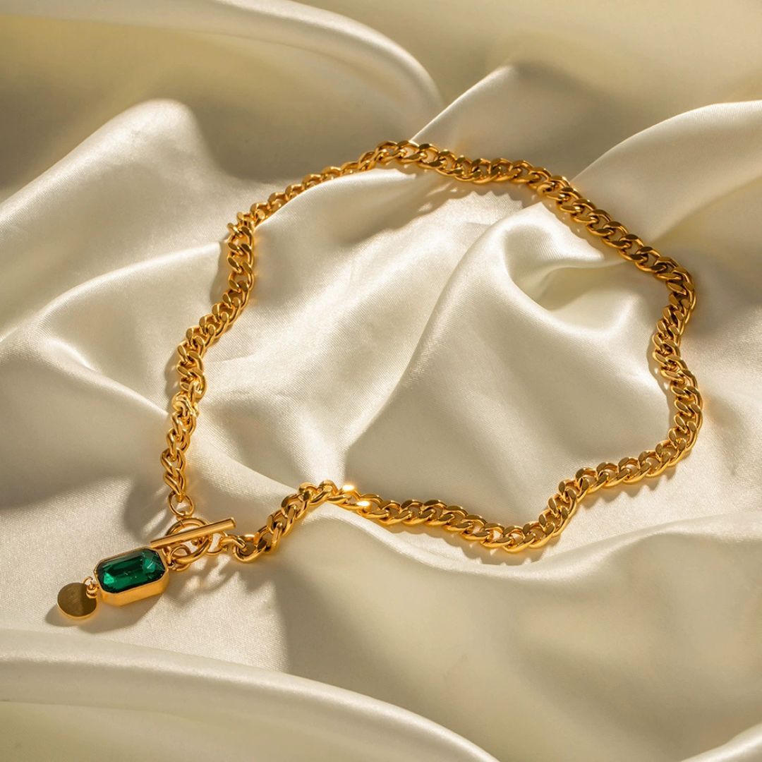 Emerald Cuban Toggle Necklace