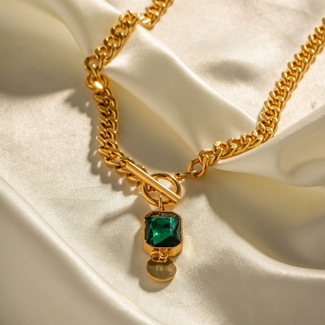 Emerald Cuban Toggle Necklace