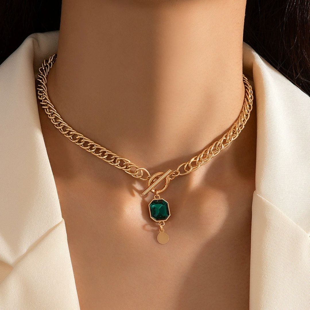 Emerald Cuban Toggle Necklace