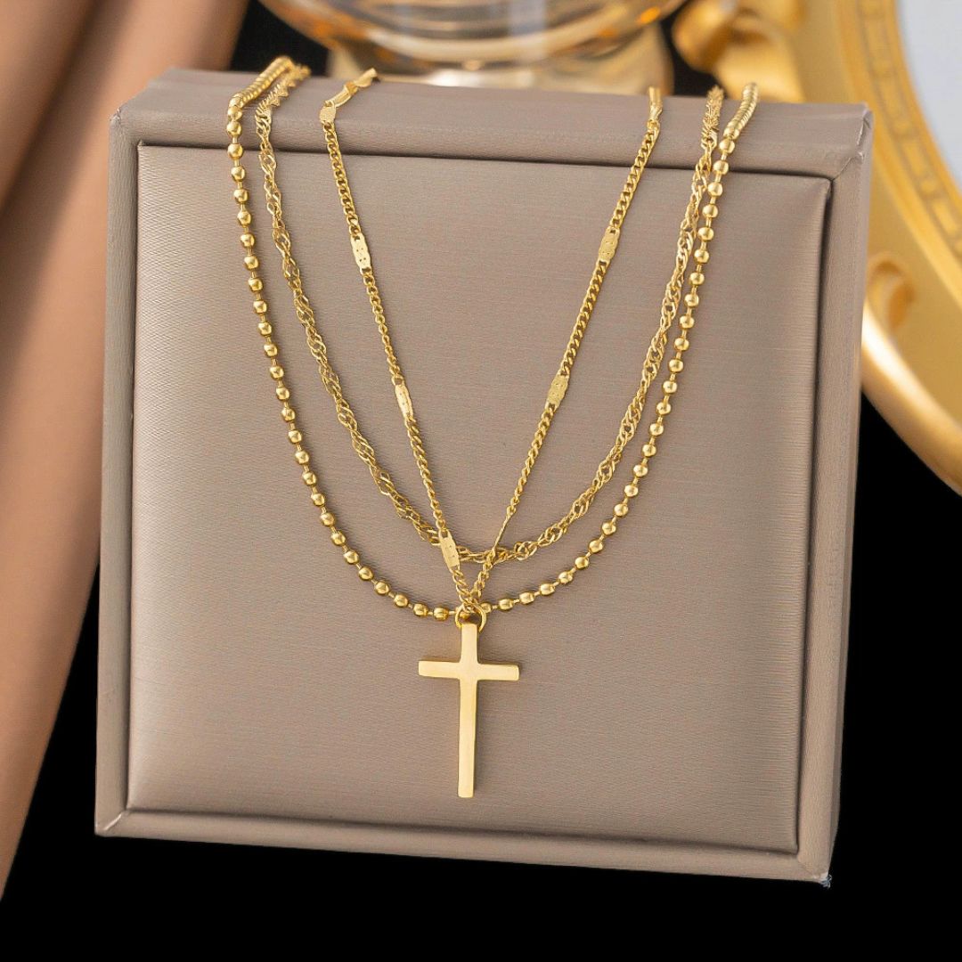 Trinity Layered Cross Necklace
