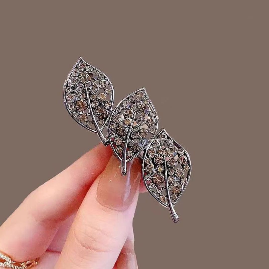 Rhinestone Leaf Brooch Hair Clip