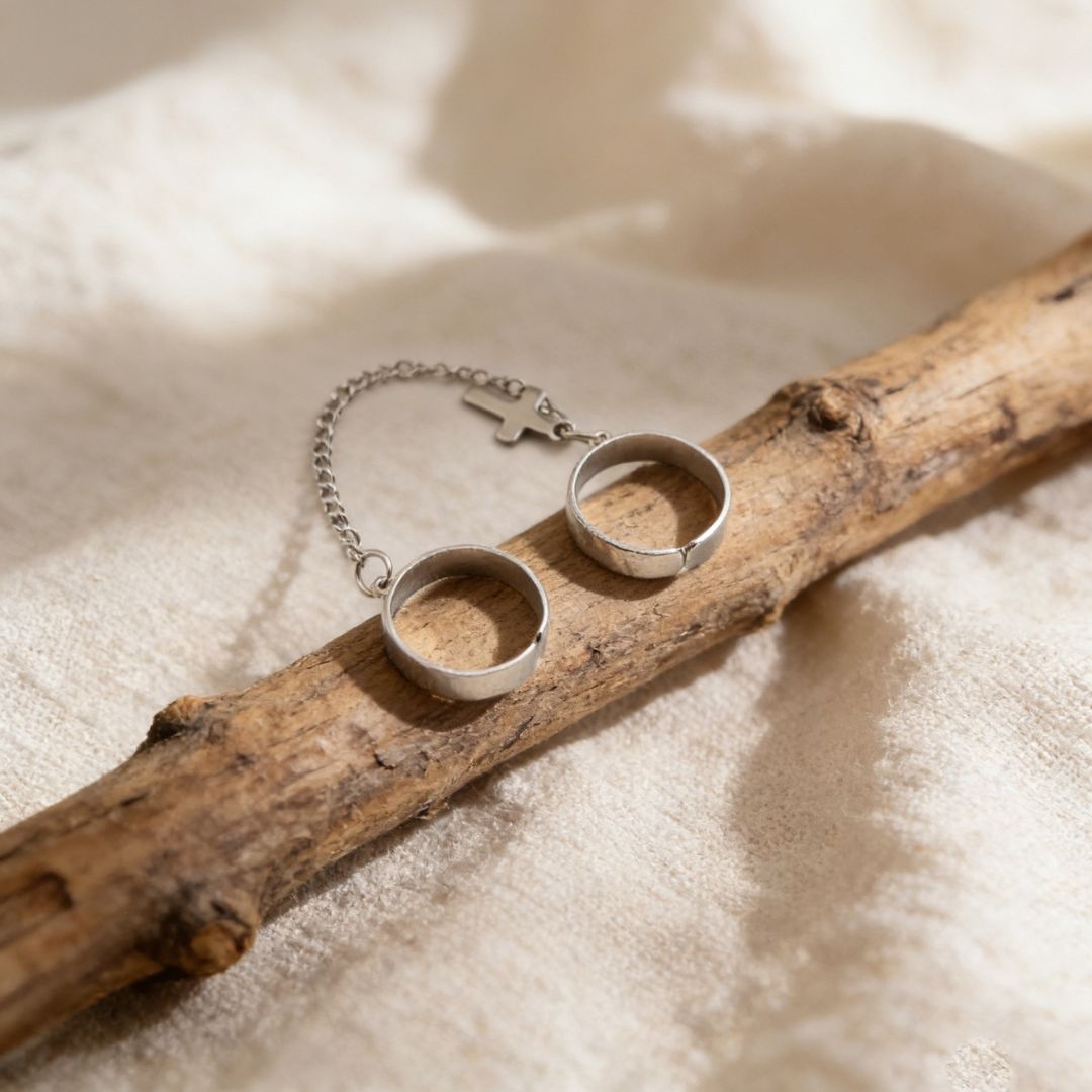 Silver Cross Chain Double Ring