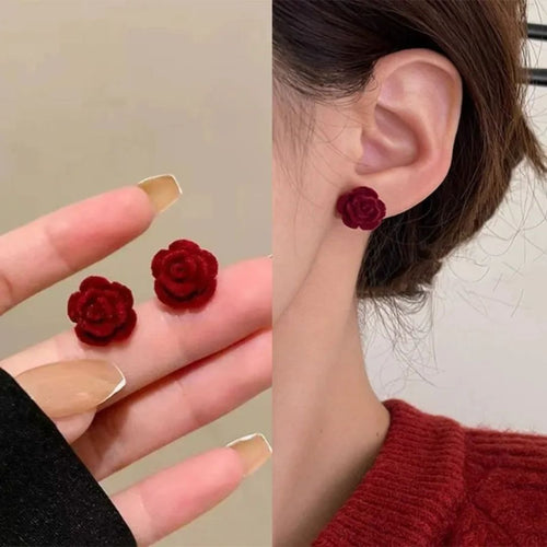 Crimson Rose Stud Earrings