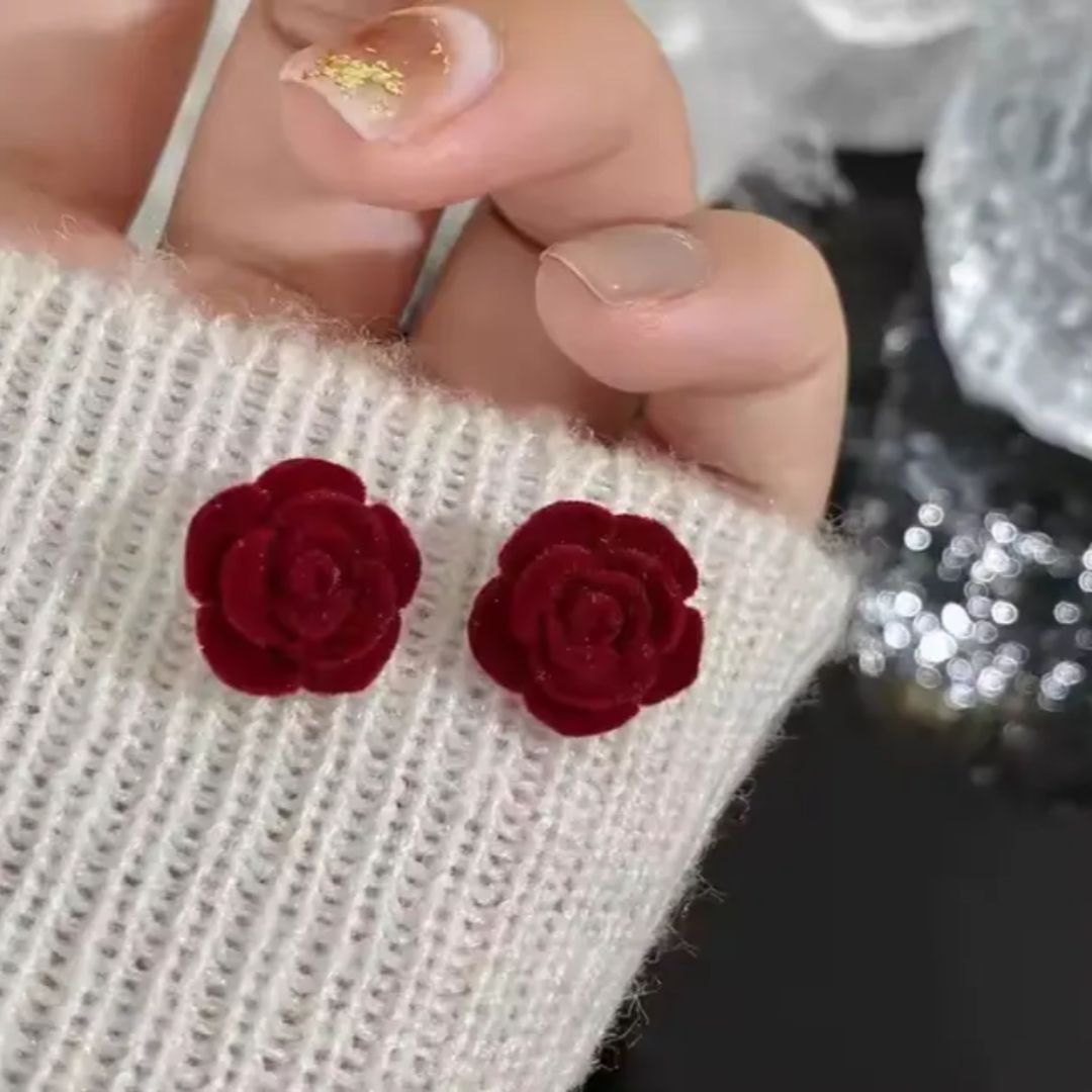 Crimson Rose Stud Earrings