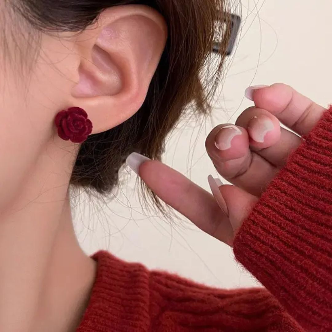 Crimson Rose Stud Earrings