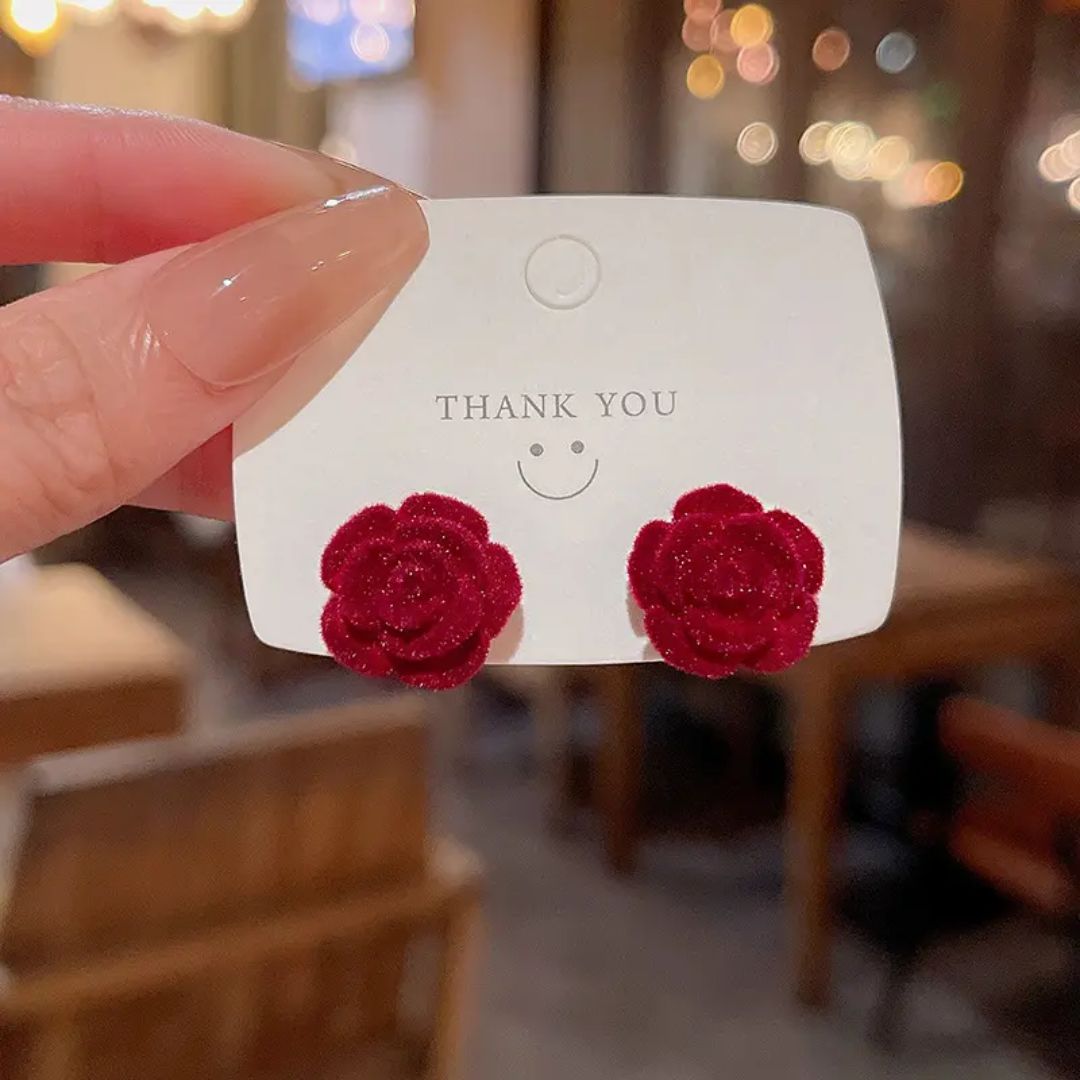 Crimson Rose Stud Earrings