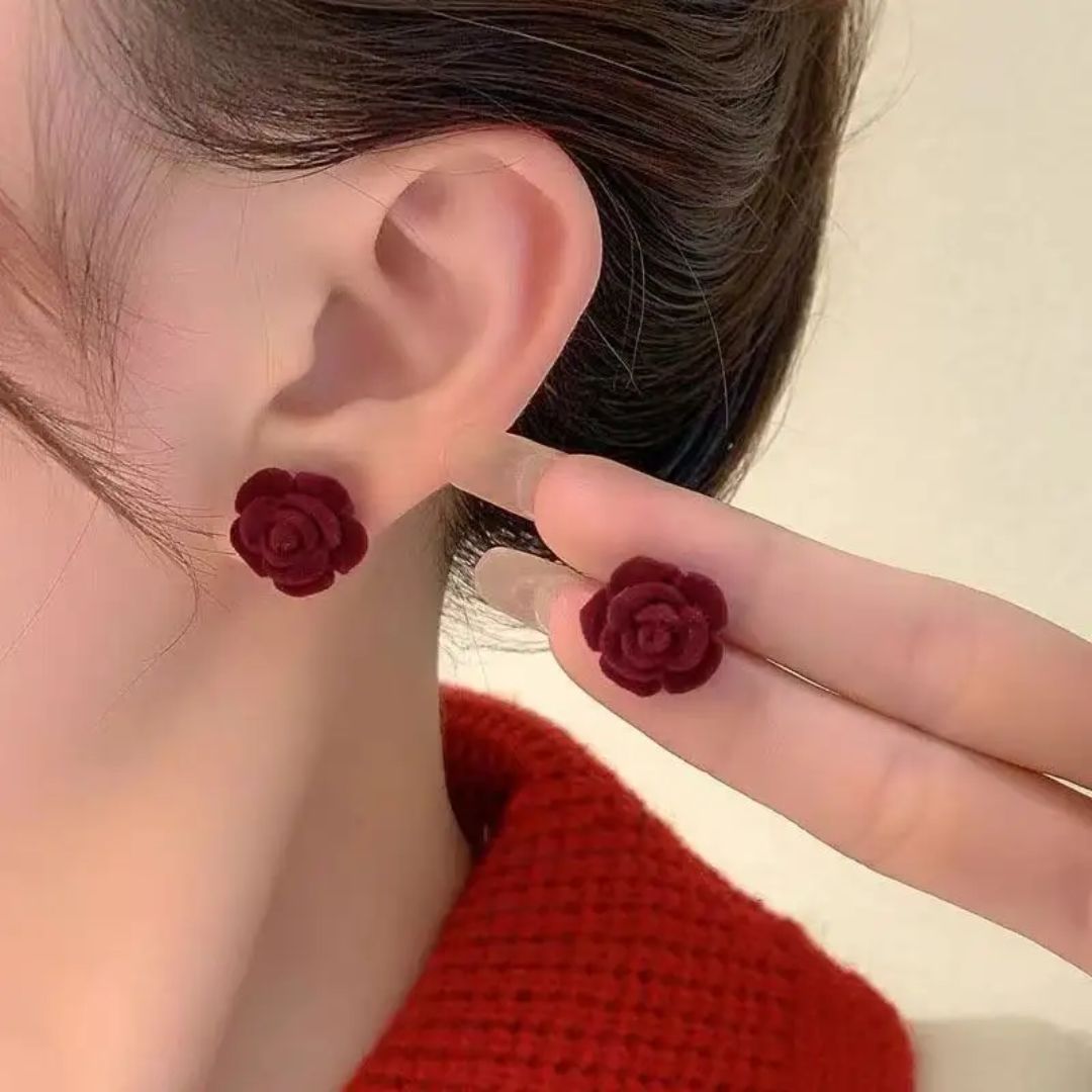Crimson Rose Stud Earrings