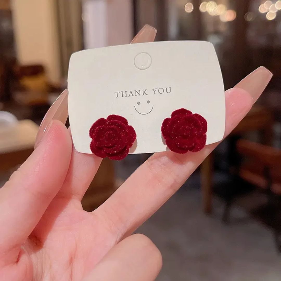 Crimson Rose Stud Earrings