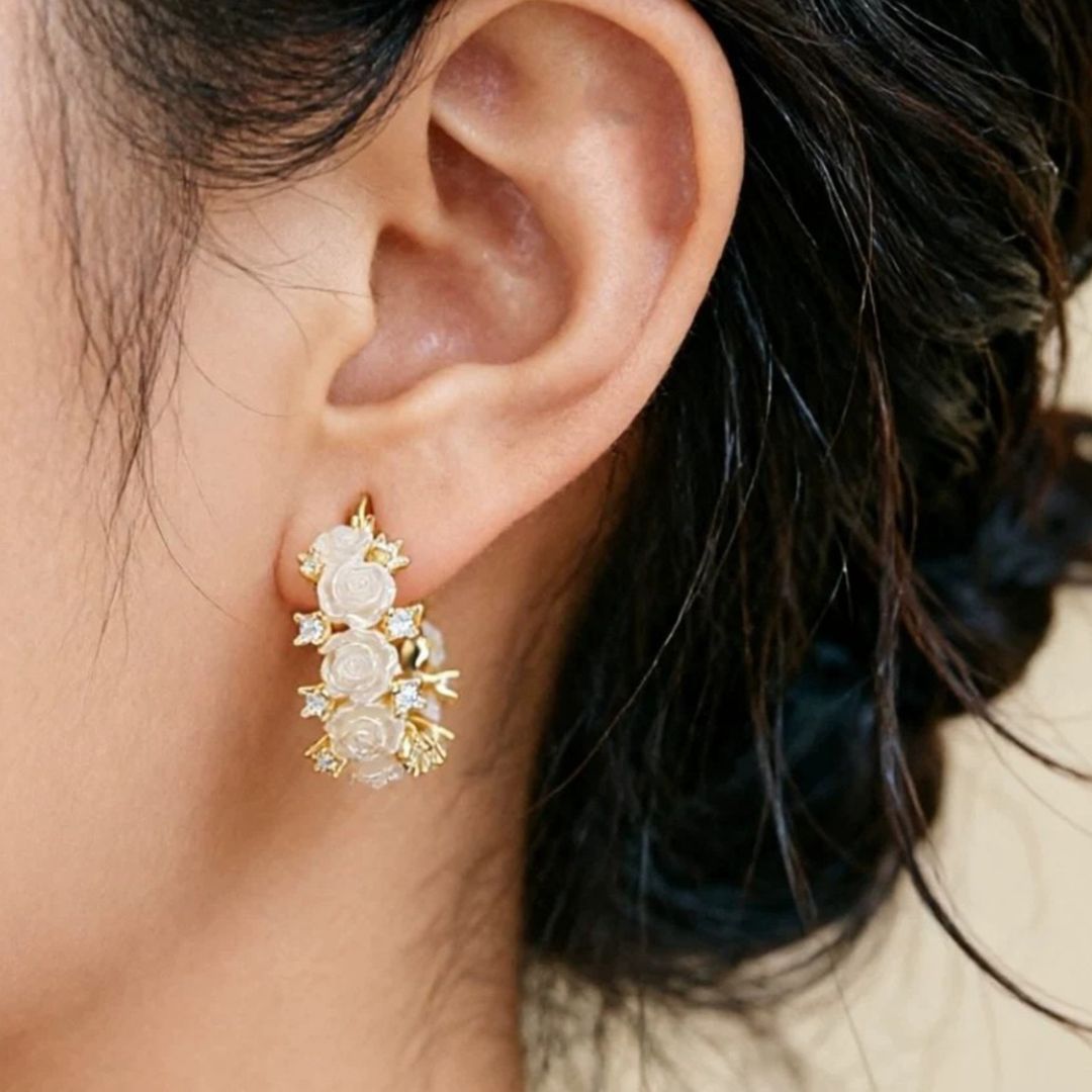 Gilded Camellia Drops Earrings