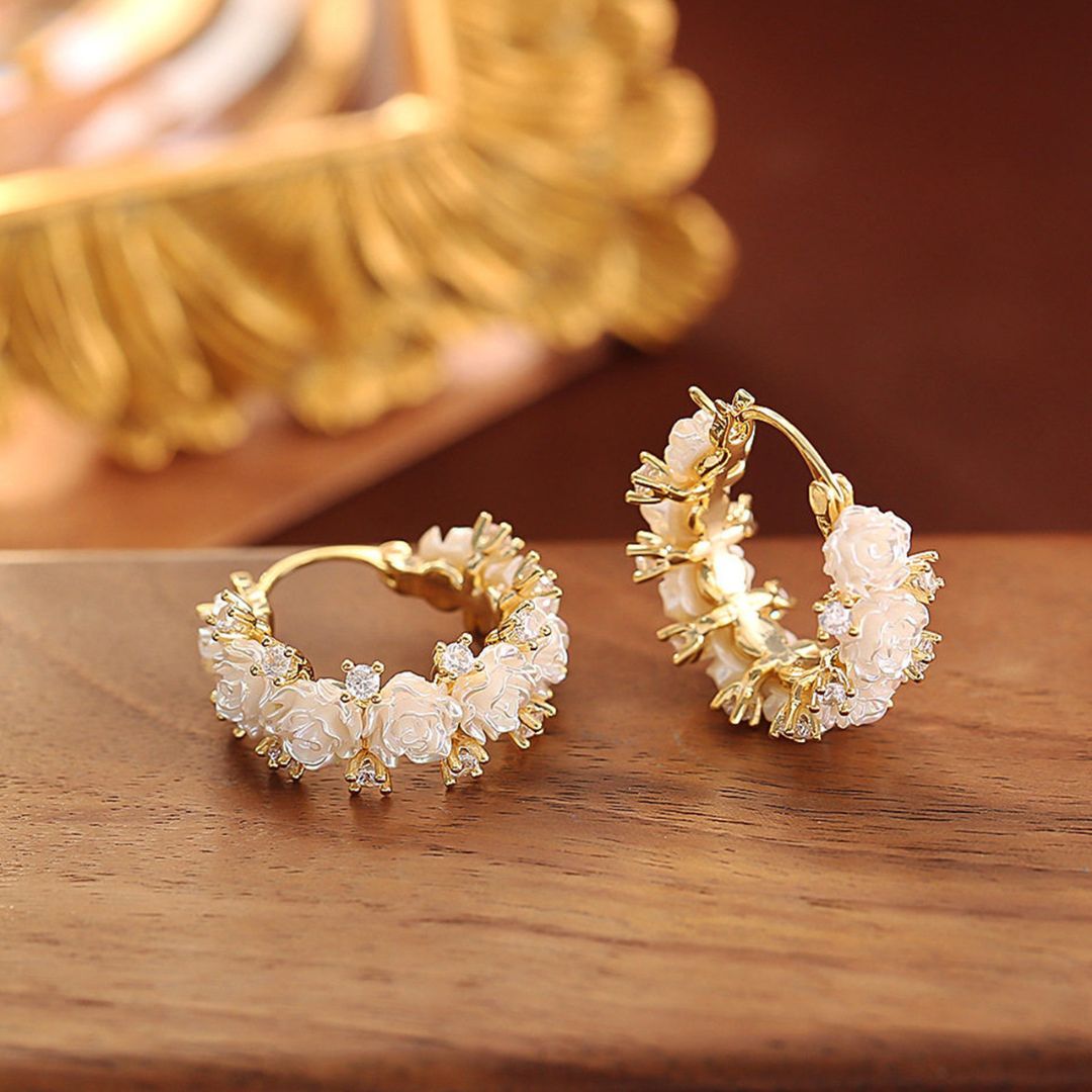Gilded Camellia Drops Earrings
