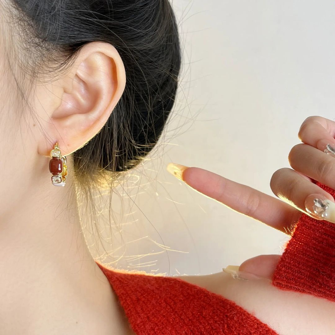 Crimson Crown Hoop Earrings