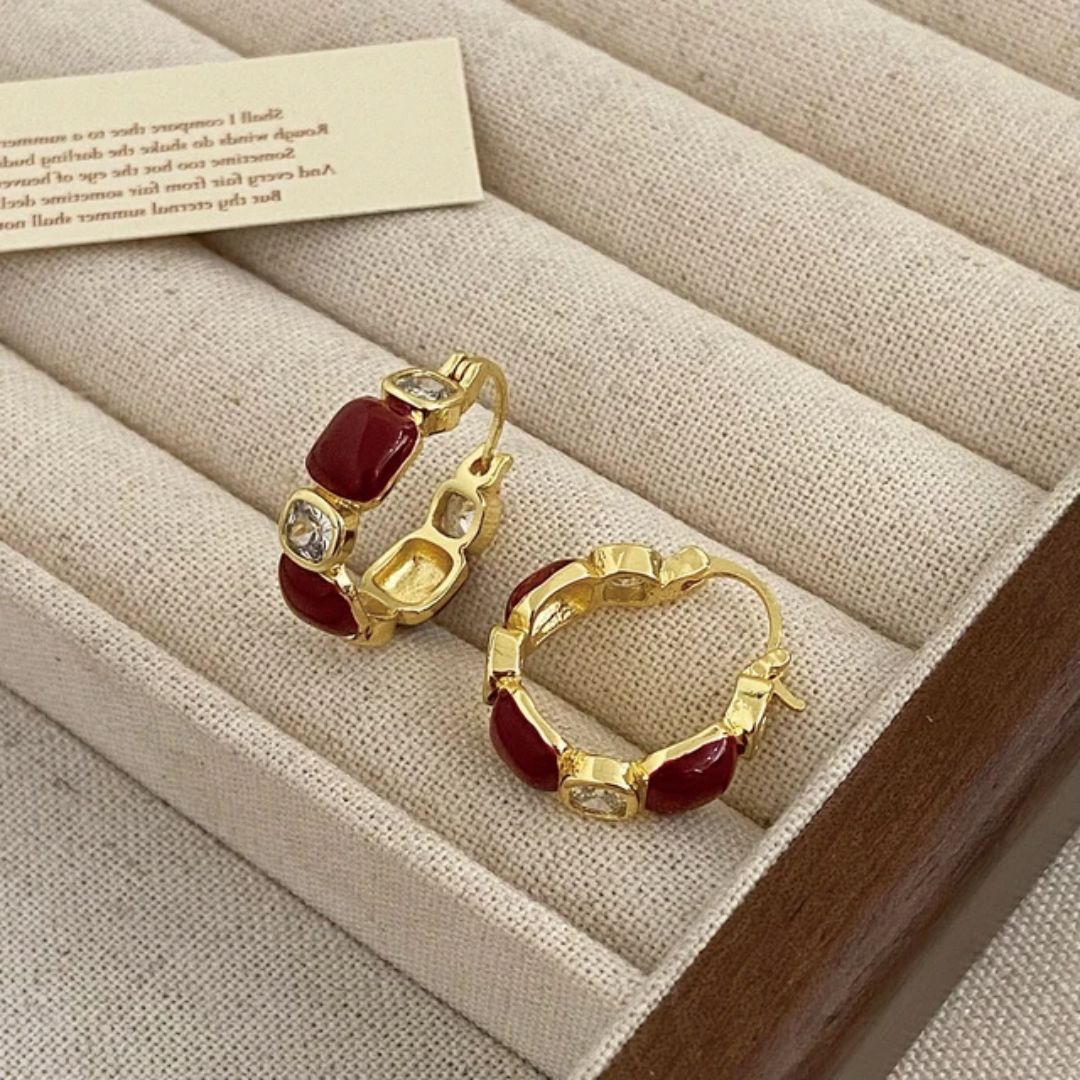 Crimson Crown Hoop Earrings