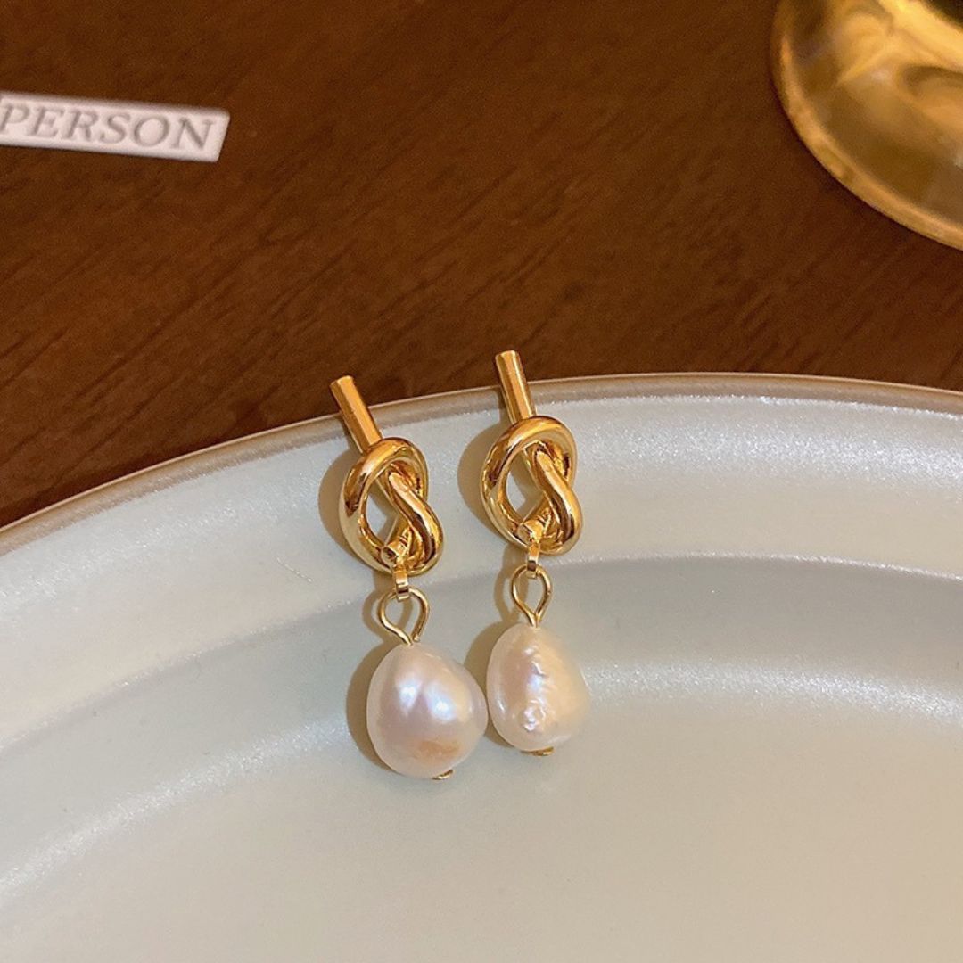 Knot Pearl Drops Earrings