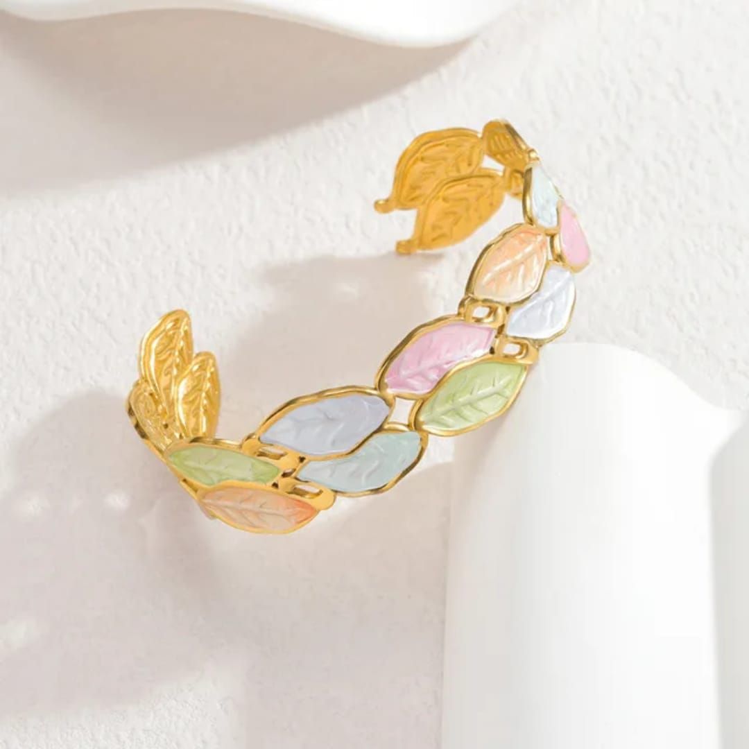 Enamel Leaf Cuff Bracelet