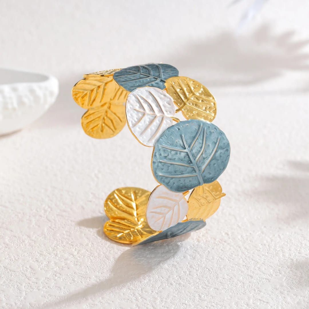 Golden Meadow Leaf Cuff Bracelet