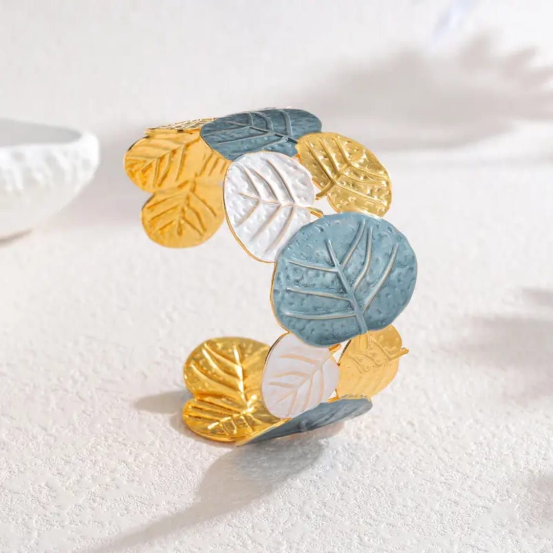 Golden Meadow Leaf Cuff Bracelet