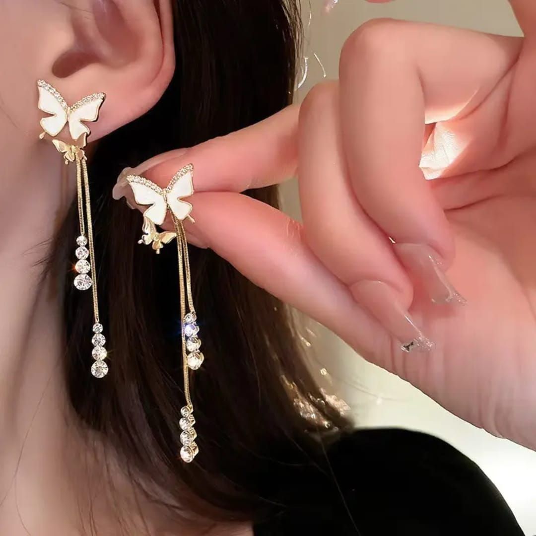 Sparkling Butterfly Chain Earrings