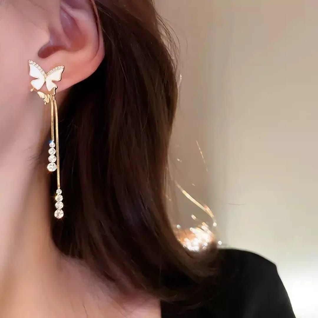 Sparkling Butterfly Chain Earrings