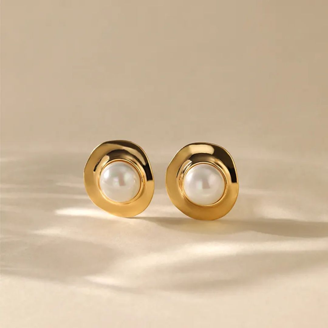 Golden Pearl Stud Earrings