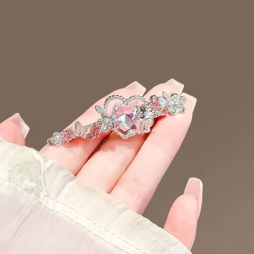 Rhinestone Floral Heart Clip