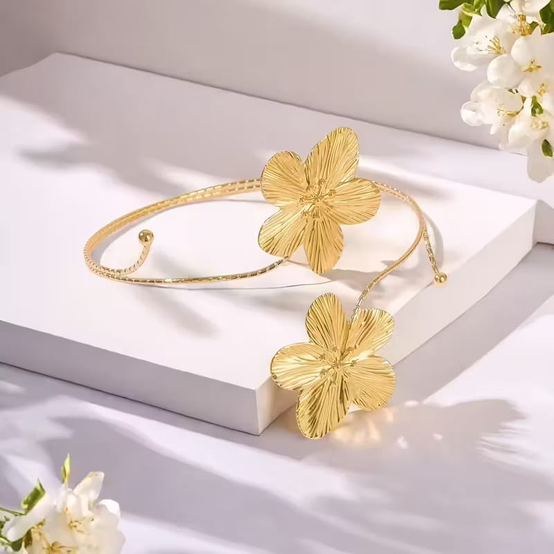 Golden Dual Flower Arm Cuff
