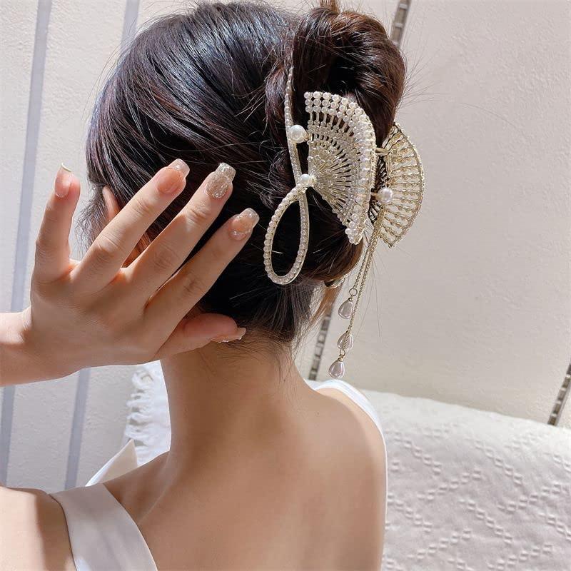 Rhinestone Pearl Tassel Hair Clip