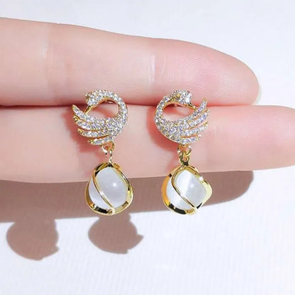 Cozy Crystal Swan Drop Earrings