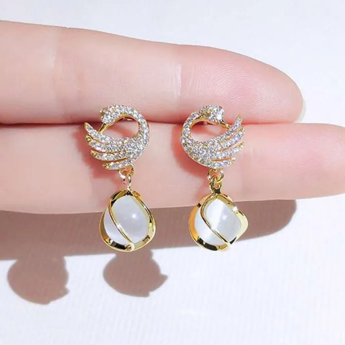 Cozy Crystal Swan Drop Earrings