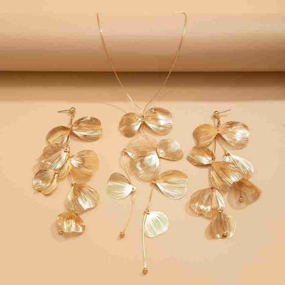 Golden Statement leaf Earrings and Neckpiece