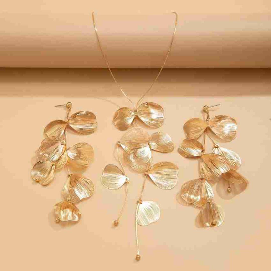 Golden Statement leaf Earrings and Neckpiece