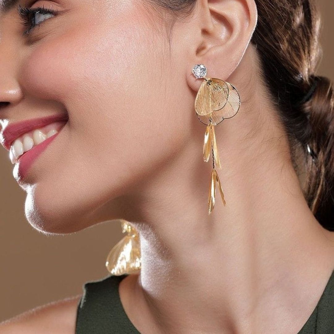 Golden Statement leaf Earrings