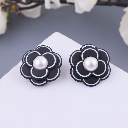 Black flower earrings