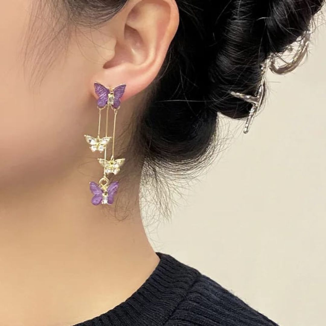 Crystal Butterfly Tassel Earrings