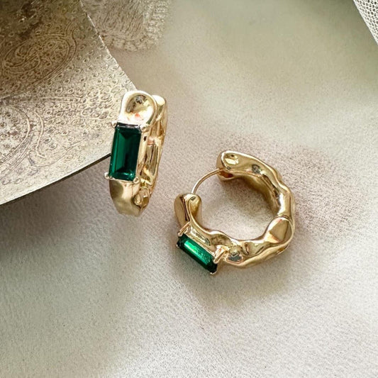 Emerald Gold Hoop Earrings