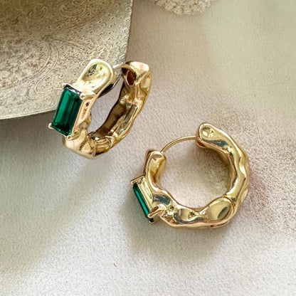 Emerald Gold Hoop Earrings