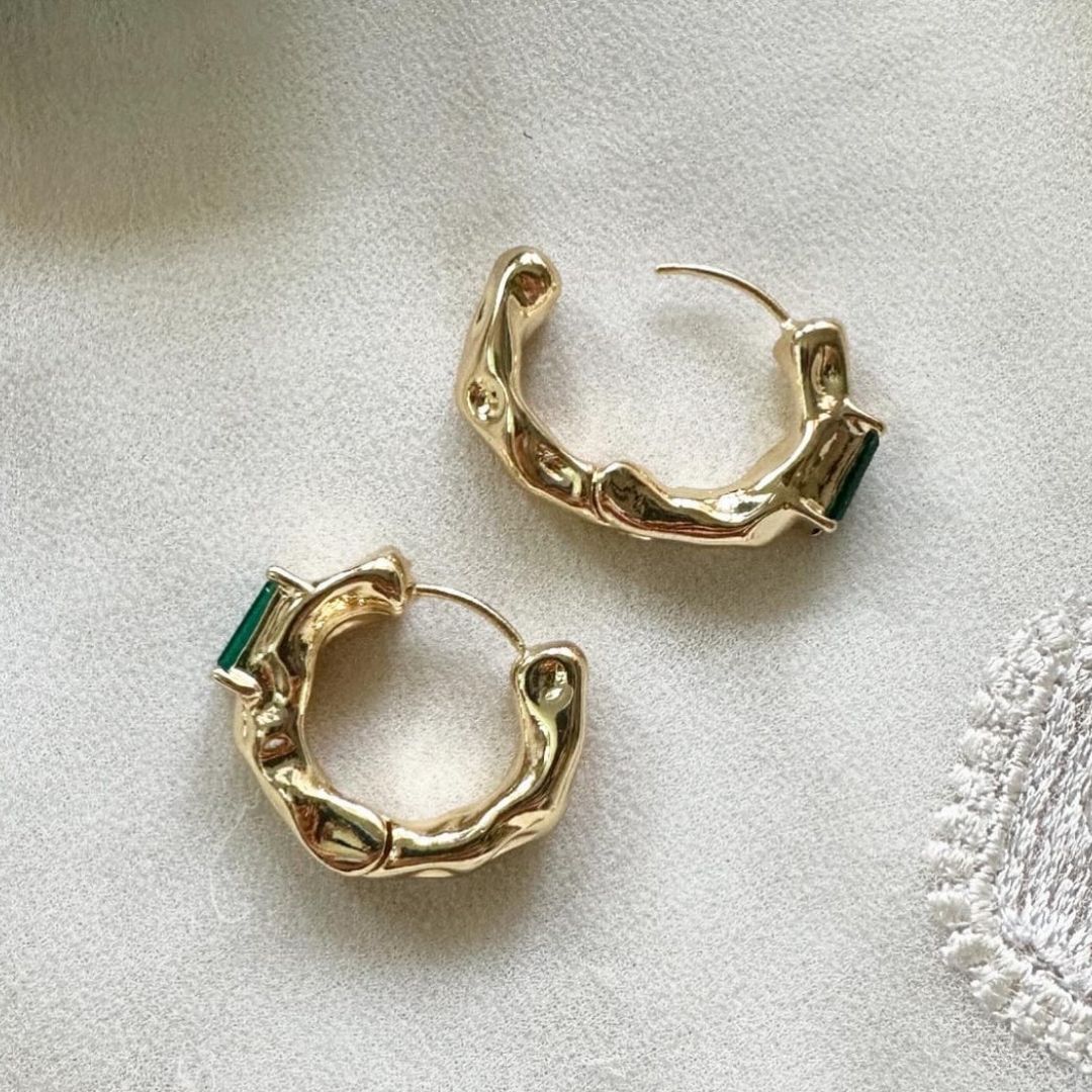 Emerald Gold Hoop Earrings